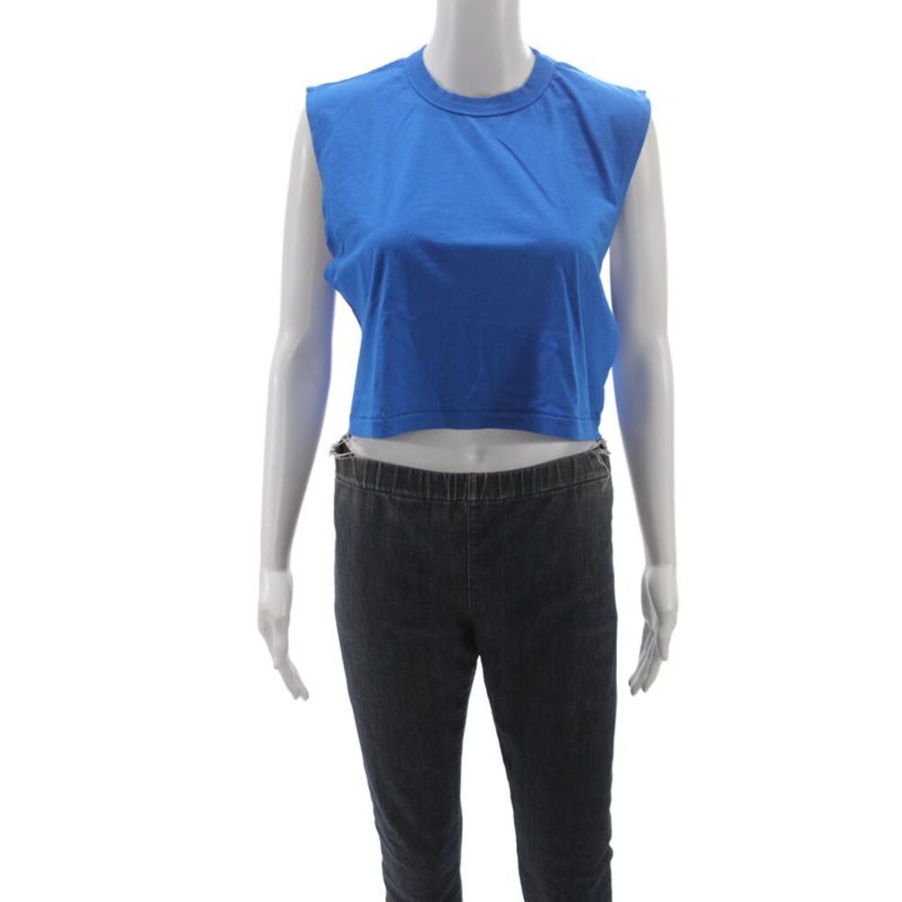 Nux Women Athleisure Basic Tank Blue Crew Neck Organic Cotton Size XS